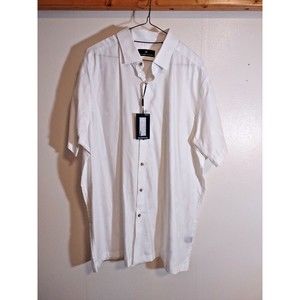 Hart Shaffner Marx Men's XL Shirt White Short Sleeve Button Feather Pattern NWT